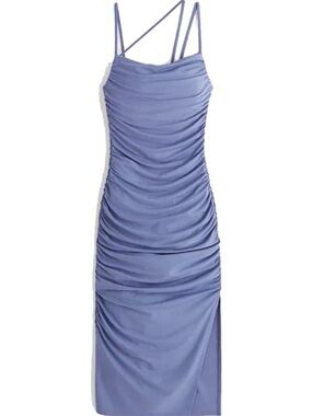 Abercrombie & Fitch Asymmetrical Strappy Ruched Periwinkle Midi Dress